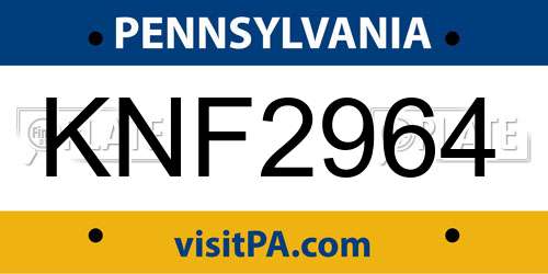 KNF2964 Pennsylvania License Plate