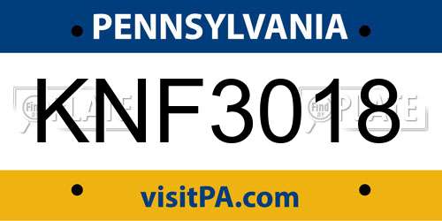 KNF3018 Pennsylvania License Plate