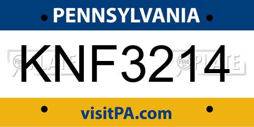 KNF3214 Pennsylvania License Plate
