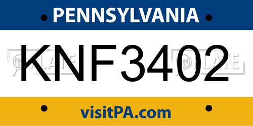 KNF3402 Pennsylvania License Plate