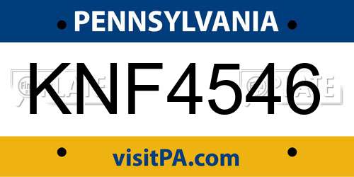 KNF4546 Pennsylvania License Plate