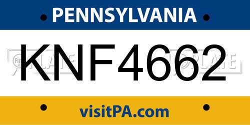 KNF4662 Pennsylvania License Plate