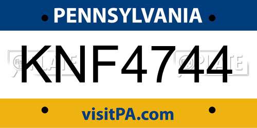 KNF4744 Pennsylvania License Plate