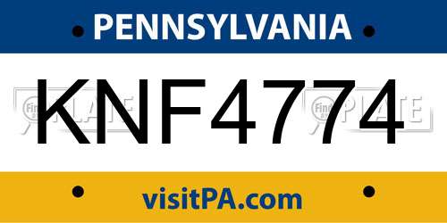 KNF4774 Pennsylvania License Plate