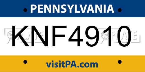 KNF4910 Pennsylvania License Plate