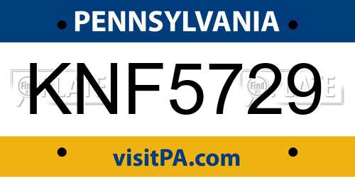 KNF5729 Pennsylvania License Plate