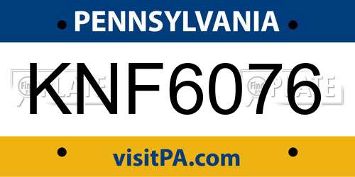 KNF6076 Pennsylvania License Plate
