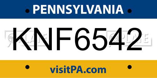 KNF6542 Pennsylvania License Plate