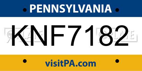 KNF7182 Pennsylvania License Plate
