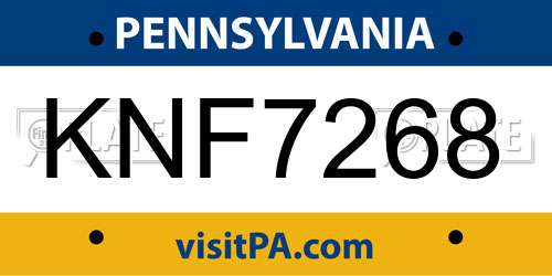 KNF7268 Pennsylvania License Plate