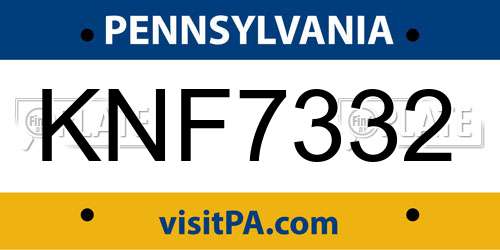 KNF7332 Pennsylvania License Plate