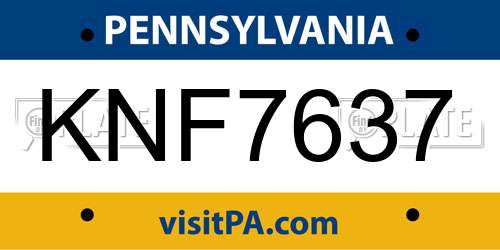 KNF7637 Pennsylvania License Plate