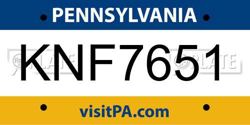 KNF7651 Pennsylvania License Plate
