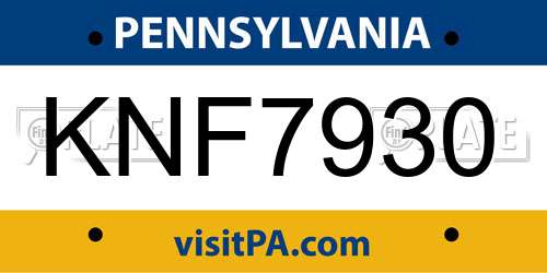 KNF7930 Pennsylvania License Plate