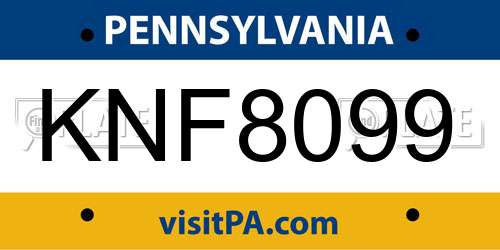 KNF8099 Pennsylvania License Plate