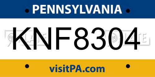 KNF8304 Pennsylvania License Plate