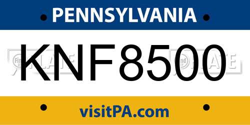 KNF8500 Pennsylvania License Plate