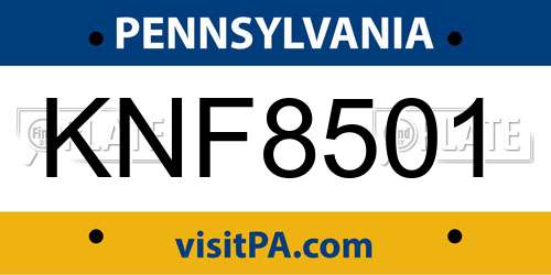 KNF8501 Pennsylvania License Plate