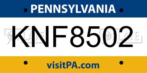 KNF8502 Pennsylvania License Plate