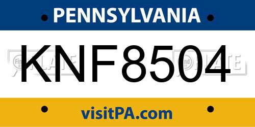 KNF8504 Pennsylvania License Plate