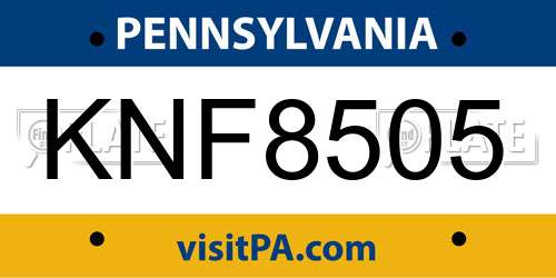 KNF8505 Pennsylvania License Plate