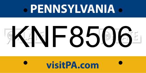 KNF8506 Pennsylvania License Plate