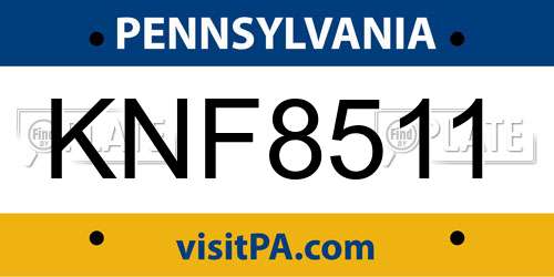 KNF8511 Pennsylvania License Plate