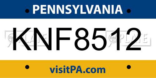 KNF8512 Pennsylvania License Plate