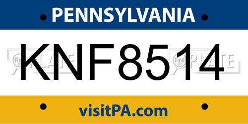 KNF8514 Pennsylvania License Plate