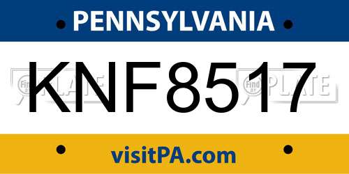 KNF8517 Pennsylvania License Plate