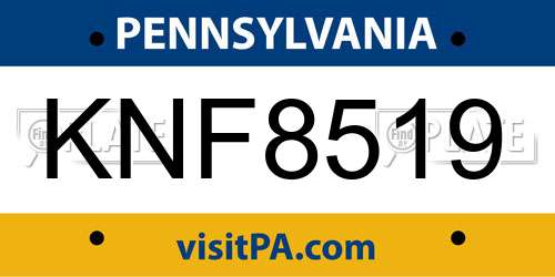 KNF8519 Pennsylvania License Plate