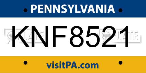 KNF8521 Pennsylvania License Plate