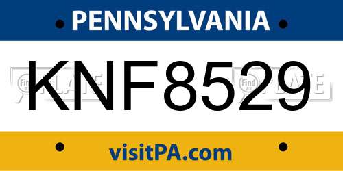KNF8529 Pennsylvania License Plate