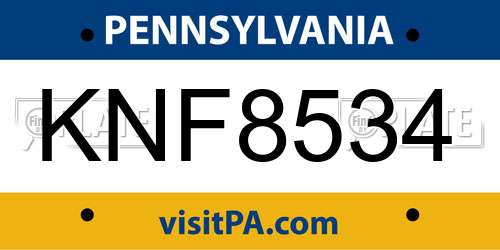 KNF8534 Pennsylvania License Plate