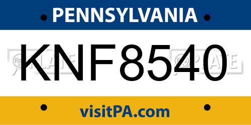 KNF8540 Pennsylvania License Plate