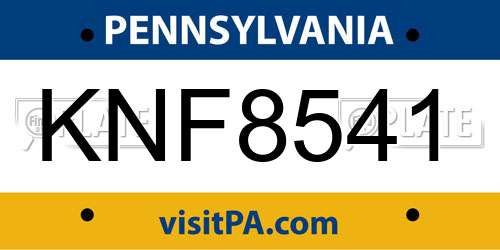 KNF8541 Pennsylvania License Plate