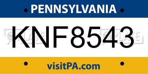 KNF8543 Pennsylvania License Plate