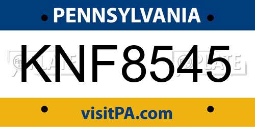 KNF8545 Pennsylvania License Plate