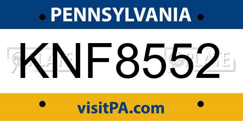 KNF8552 Pennsylvania License Plate