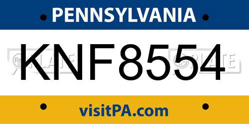 KNF8554 Pennsylvania License Plate