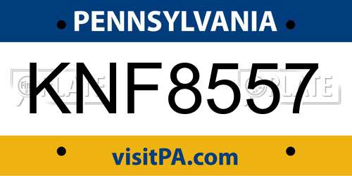 KNF8557 Pennsylvania License Plate