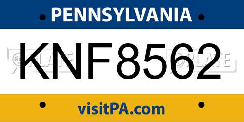 KNF8562 Pennsylvania License Plate