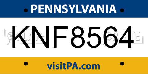 KNF8564 Pennsylvania License Plate