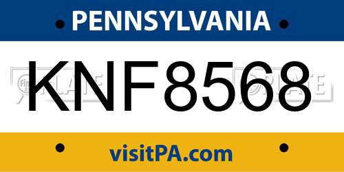 KNF8568 Pennsylvania License Plate