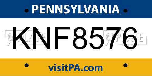 KNF8576 Pennsylvania License Plate