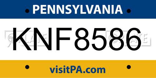 KNF8586 Pennsylvania License Plate