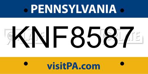 KNF8587 Pennsylvania License Plate