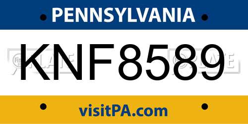 KNF8589 Pennsylvania License Plate