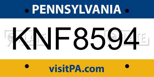KNF8594 Pennsylvania License Plate