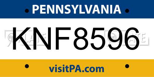 KNF8596 Pennsylvania License Plate